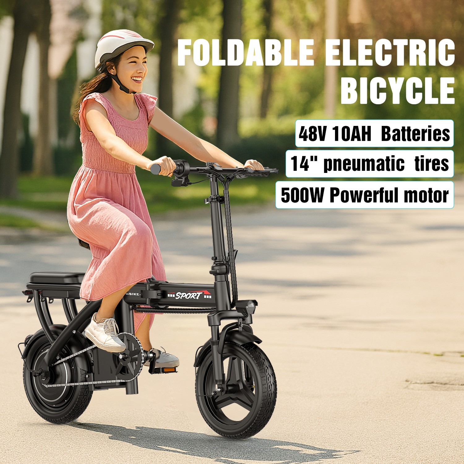 ASKGO Lightweight Folding Ebike 1500W 48V 25MPH 14" Electric bike for Adults