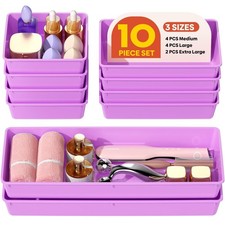 10 Pack Large Plastic Drawer Organizers Set - 3 Sizes for Makeup, Bathroom, Kitc