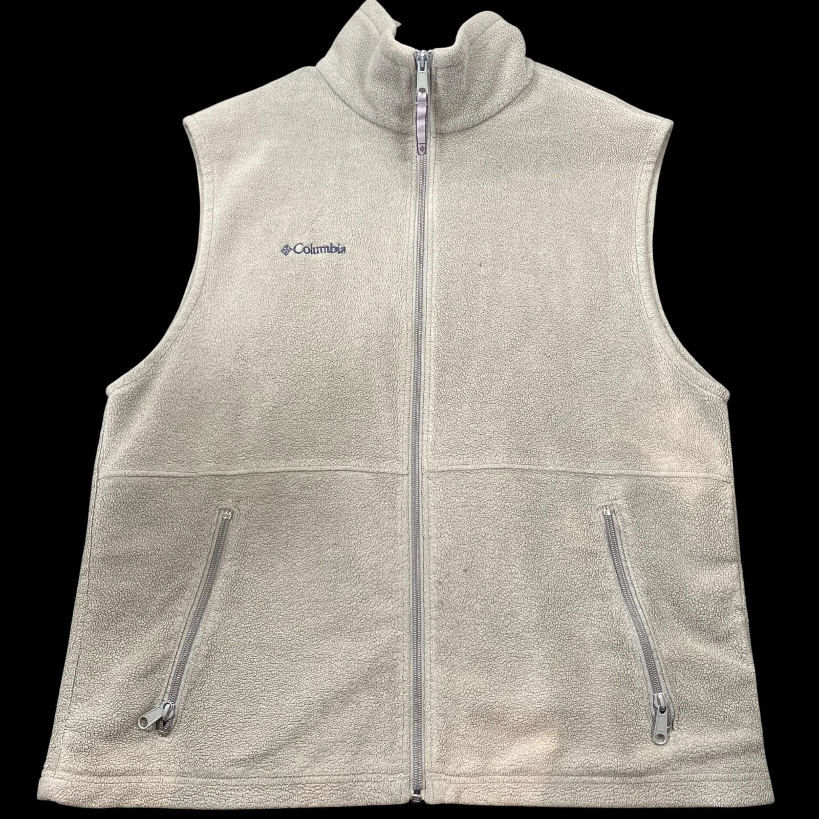 Columbia Beige Full-Zip Fleece Vest Mens Size Large Sleeveless Winter Layering
