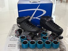 New Reidell R3 Quad Speed /Roller Skates Size 6 Black Set Teal Zoom Wheels NEW