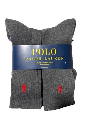 Polo Ralph Lauren Mens 6Pk Performance Sport Crew Socks Grey Sock Sz (10-13)
