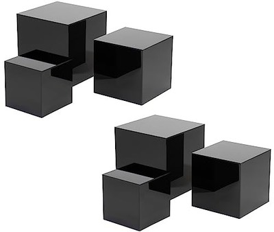 Set of 3 Black Acrylic Cube Display Riser Stands with Hollow Bottoms - 2-Pack