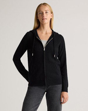 Quince Women Mongolian Cashmere Full-Zip Hoodie Black XS