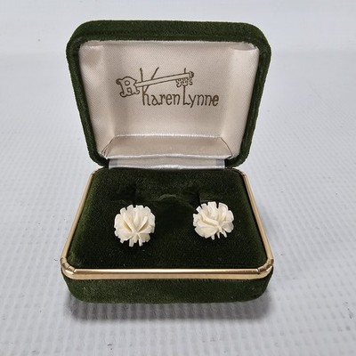 Vintage Karen Lynne Hand Carved Rose Earrings 12K GF Screw Back