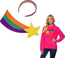 Star with Rainbow Patch and Pink Satin Headband Women and Girls