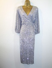 Beautiful Silver Sequin Evening Party Occasion Dress size UK 12 New