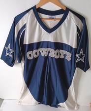 Cowboys Majestic Blue and White V-Neck Jersey Womens Large Made In USA