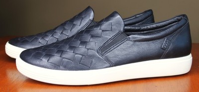 ECCO Soft Leather Woven Slip-On Comfort Shoes in Black Size 42 US 11-11.5