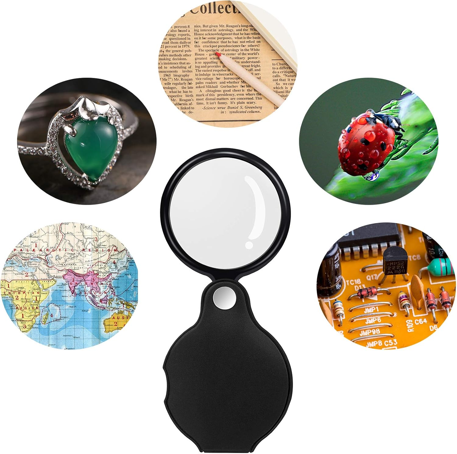 Magnifying Glass Small 5PCS 10X Pocket Magnifying Glass Small Magnifying Glass with Black ...