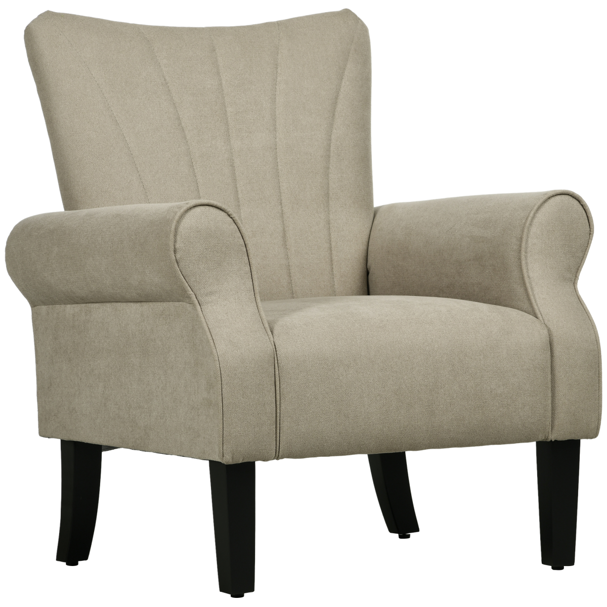 HOMCOM Armchair, Upholstered Modern Accent Chair with Wood Legs - Beige