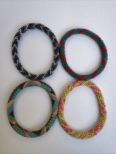 4 Crocheted Glass Seed Bead Rope Bracelets Unsigned Mixed Sizes Colors