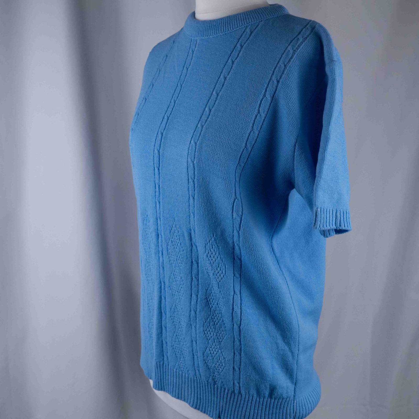 Pyari Collection Blue Diamond Line Pattern Short Sleeve L/XL Jumper New With Tag image 3