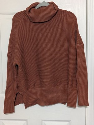 LILLUSORY Womens Turtleneck Oversized Tunic Sweater, Rust Orange, Extra Large