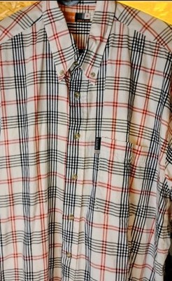 Raider Plaid White Black Red Long Sleeve Button-Up Shirt Cotton Collared Men's L
