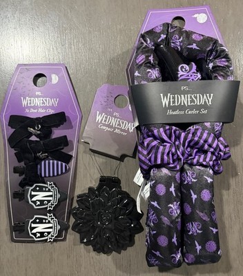 Bundle Of 3 Wednesday Heartless Curler Set, compact mirror, And bows New