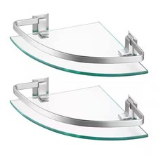 KES 2 Pack 10" Bathroom Quarter Round Tempered Glass Corner Shelf with Rail