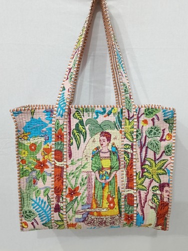 Bolso de hombro acolchado estampado de algodón Farida Kahlo hecho a mano... - Imagen 2 de 5