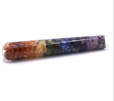 7 Chakra Heilstab 15 cm - glatt konisch Orgonit Regenbogen Kristall mit Kupfer