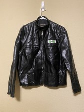 Vintage 70s Kawasaki Motorcycles Black Full Zip Vinyl Leather Jacket XL