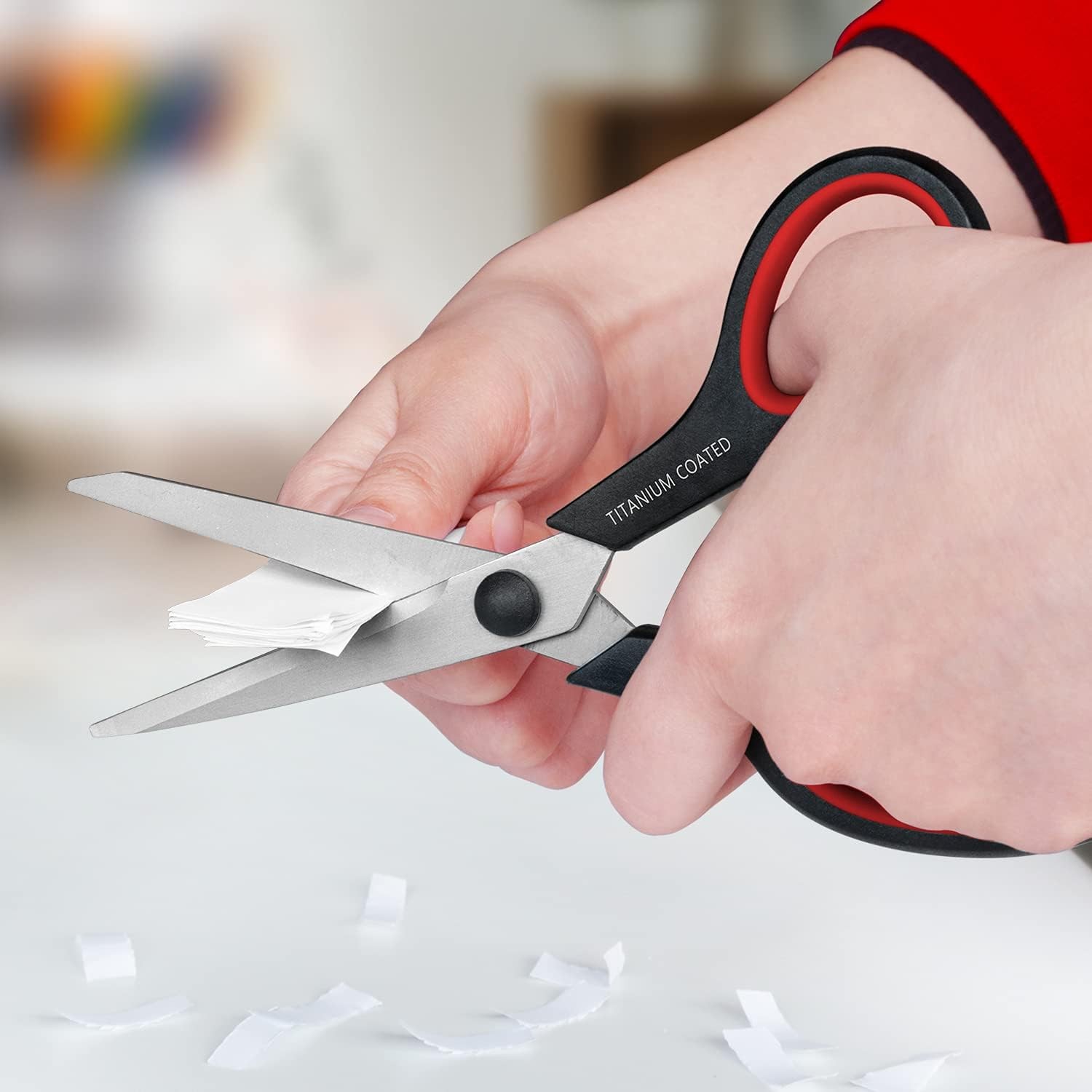 Scissors 8" Multipurpose Right/Left Handed Titanium Black W Red 