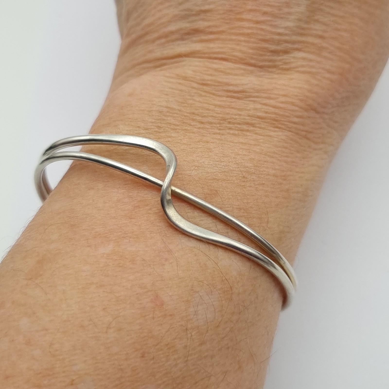 Solid Silver Wave Bangle Abstract Torque Vintage … - image 2