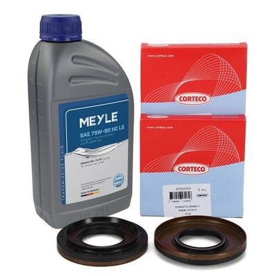 2x CORTECO Wellendichtring Differential + 1L MEYLE 75W-90 Getriebeöl für BMW
