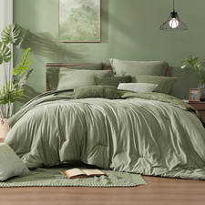Queen Comforter Set - 7 Pieces Cationic Dyeing Sage Green Bed in a Bag Queen Bed