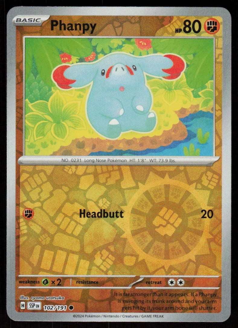 Phanpy 102/191 Common Surging Sparks Pokemon Reverse Holo Near Mint