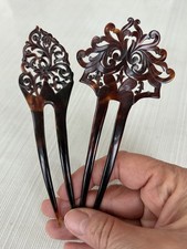 2 Victorian Hair Comb Pierced Faux Tortoiseshell Hair Ornament Vintage 5  READ