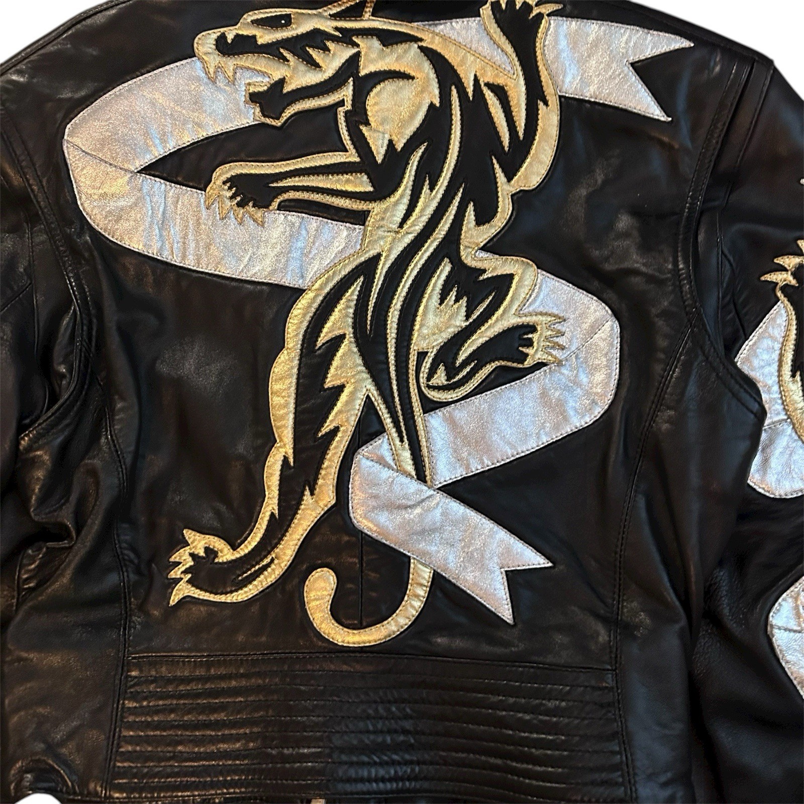 Vintage Michael Hoban North Beach Leather Moto Jacket - Rare Panther Gold Pop Art, Size 5/6 image 5