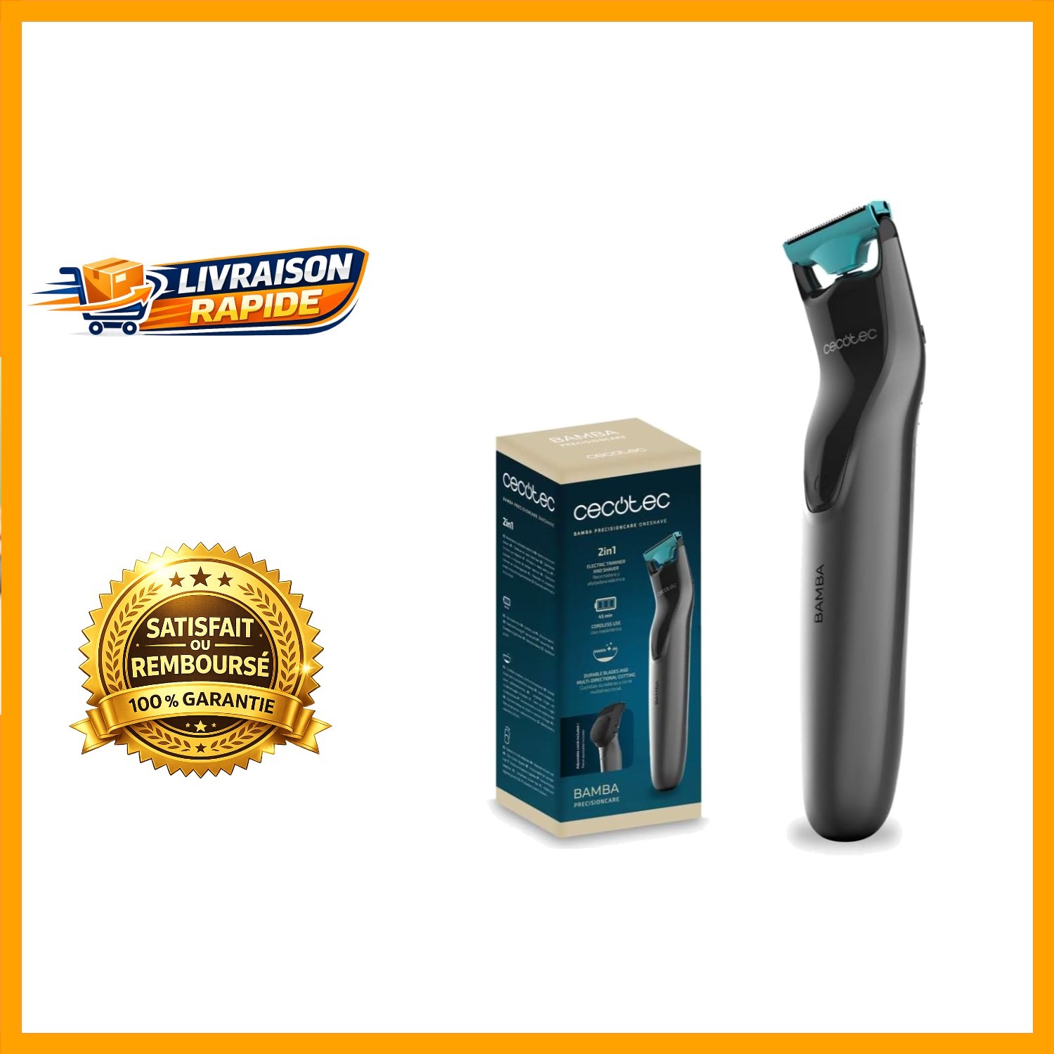 Tondeuse 2 en 1 Cecotec Bamba PrecisionCare OneShave pour rasage barbe et corps homme