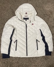 Tommy Hilfiger Women's Packable Hooded Puffer Jacket Size XL, White, Full Zip