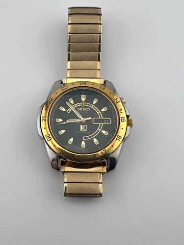 Vintage Seiko Kinetic 5M43-0A29 Watch, NEW Capacitor, Dark Green Dial-Keeps Time