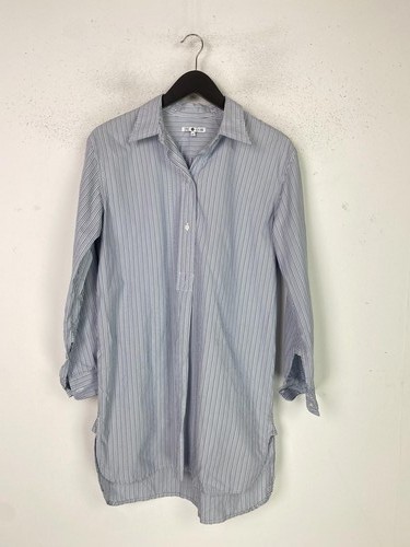 Marks & Spencer, M&S Blue White Striped Shirt Collar Long Sleeve Tunic Top Size UK 8