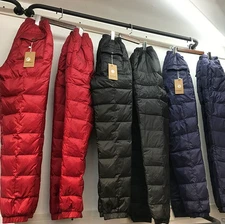 Mens Ultralight Puffer 90% Duck Down High Waist Pants Motor Thicken Trousers 