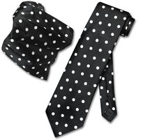 Vesuvio Napoli BLACK with WHITE Polka Dots NeckTie Handkerchief Matching Tie Set