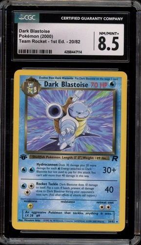 Pokemon Dark Blastoise Team Rocket 1st Edition NON Holo Rare #20 CGC 8.5