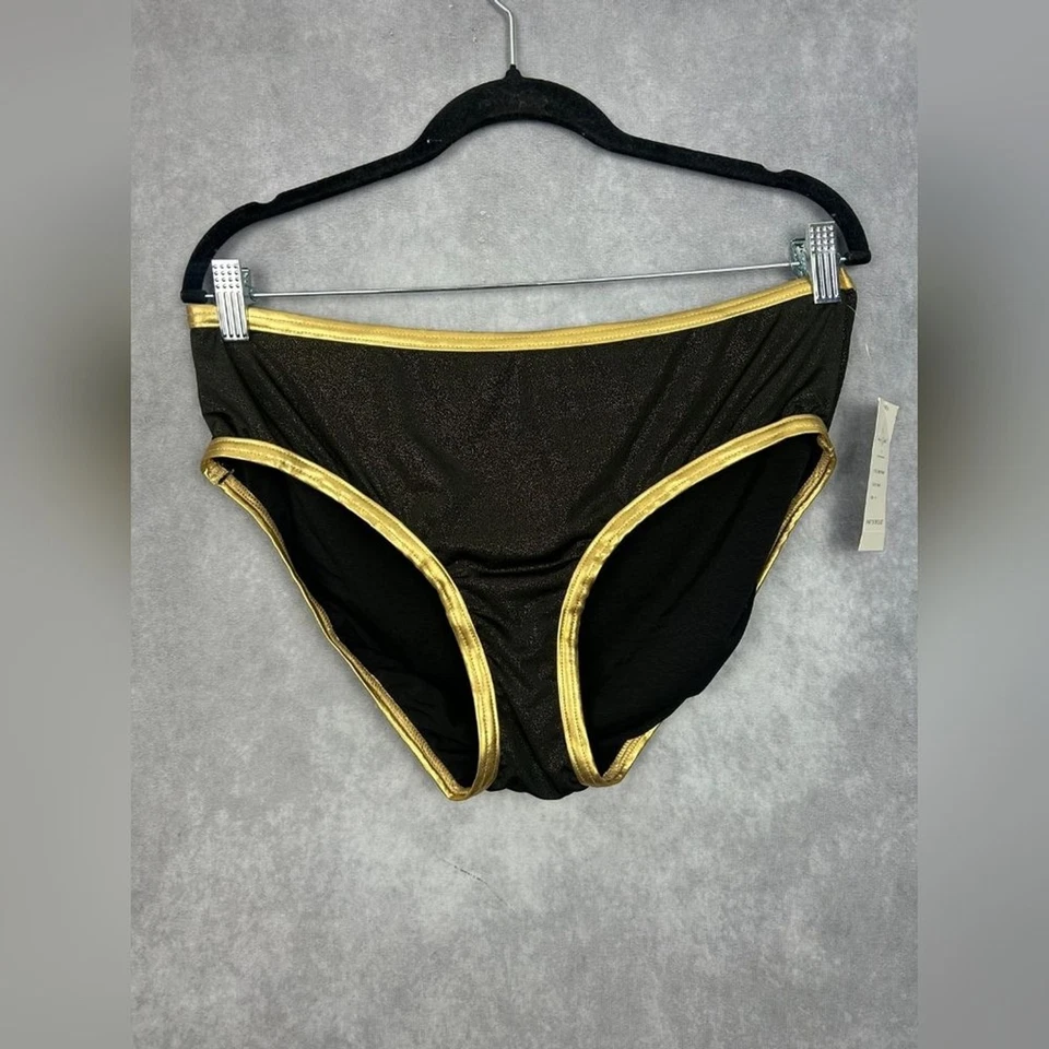 Traje de baño de una pieza Baby Phat negro y dorado metálico con estampado de logotipo brillante - talla 1X Foto 3 de 4