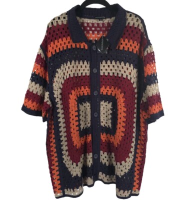 NWT MORSECODE Crochet Sweater Shirt Sort Sleeve Multicolor MCQ1001 Size LARGE