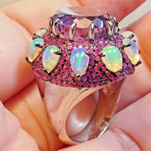 ¡NATURAL! 15,0 quilates CAMBIO DE COLOR AMATISTA, ÓPALO MUY FLASH, ANILLO RUBÍ PLATA 925.8,25 - Imagen 11 de 14