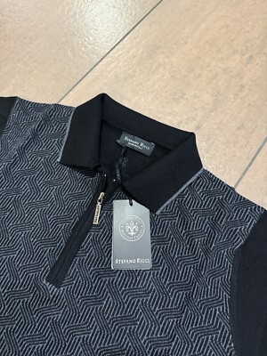 Stefano Ricci Herren Strick Polo -mit Reißverschluss Farbe Schwarz Gr. L / 52