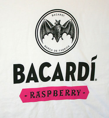 Bacardi Raspberry Rum White 100% Cotton Mens Bat T-Shirt New Size Large