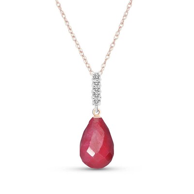 14K. GOLDKETTE MIT DIAMANT & BRIOLETTE TROPFEN RUBIN