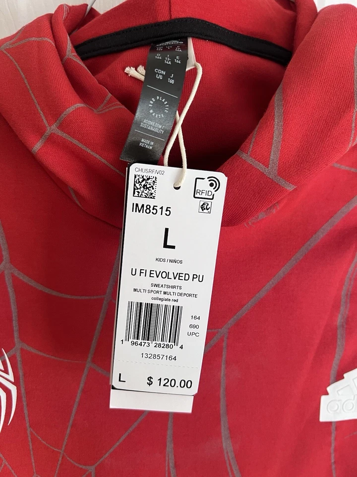 Adidas Spider-Man 2 толстовка с капюшоном РЕДКАЯ новый с Ярлыками будущее значки бессонницы Marvel размер L молодежи - Изображение 3 из 4