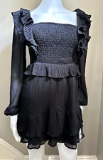 Windsor Gauze Skater Black Dress Size Medium Goth Long Sleeve Ruffles