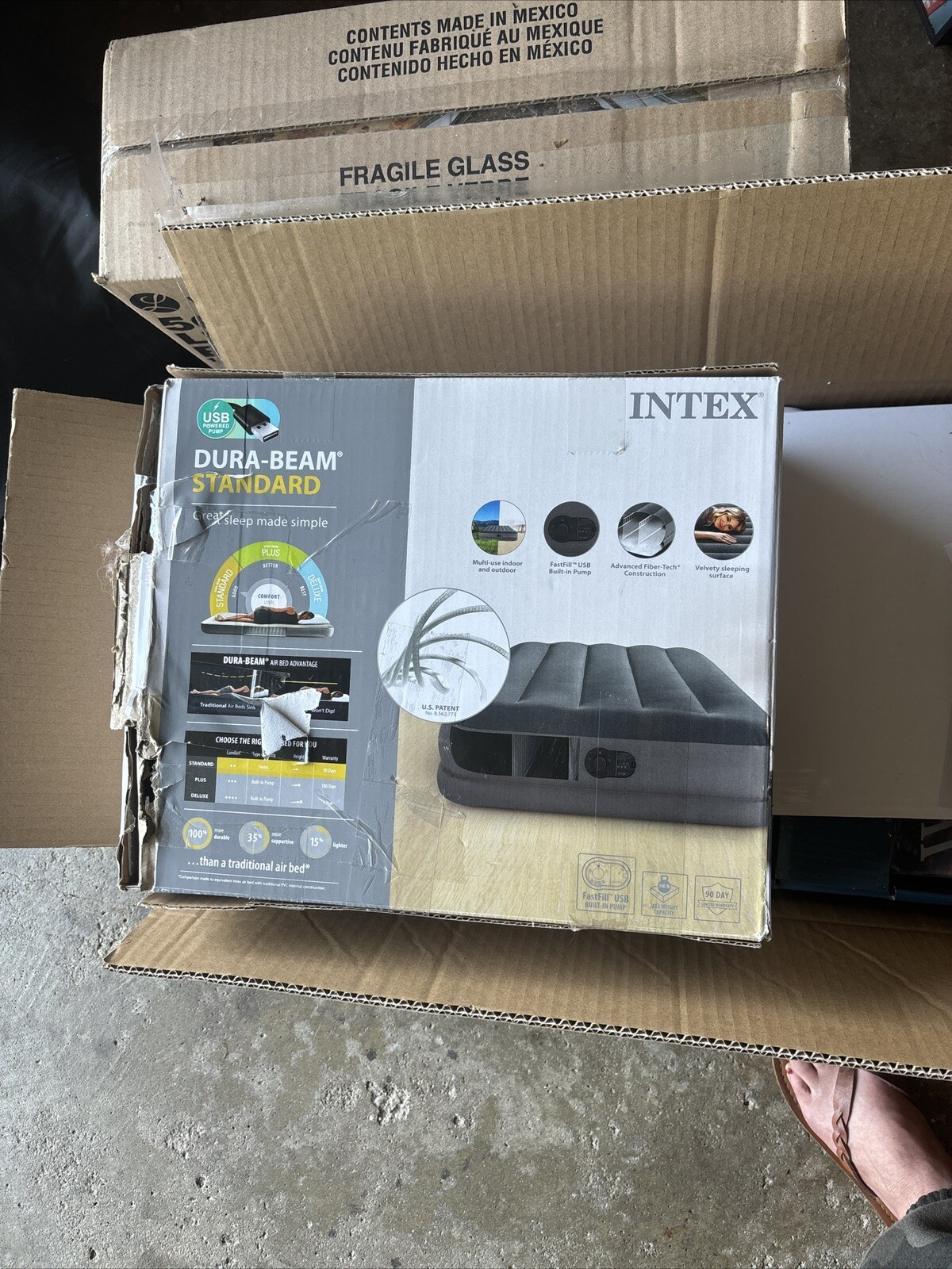 INTEX 64112E Dura-Beam Standard Prestige Air Mattress:USB Electric Pump Twin12in