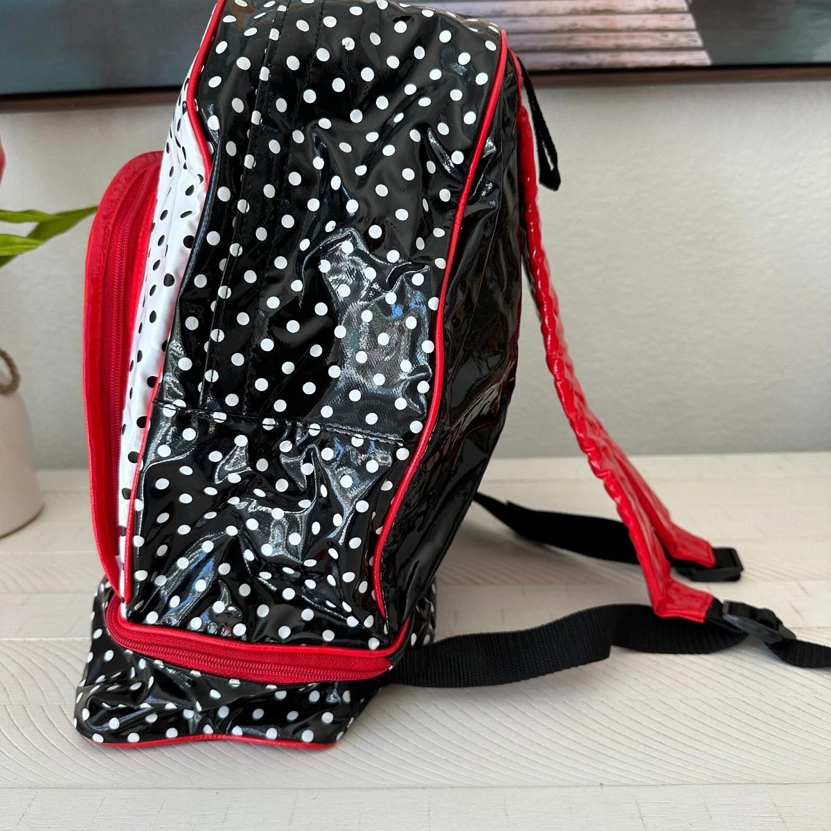 Disney 101 Dalmatians VTG 90s Backpack Bag Red Black White Polka Dots Perdita