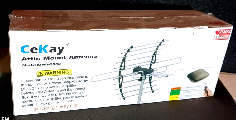Powerful CEKAY Digital HD TV Antenna with 360° Remote Rotation for Outdoor & Attic Use