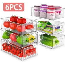 WEPSEN Set of 6 Refrigerator Organizer Bin Clear Plastic Stackable Fridge Freeze