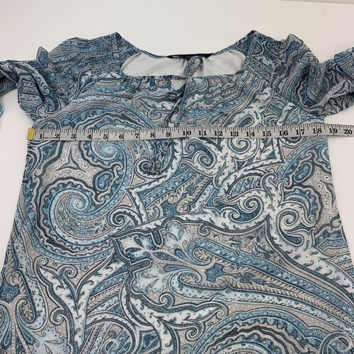 White House Black Market Paisley Off-The-Shoulder Blouse Sheer Blue Womens XS - Picture 9 of 11